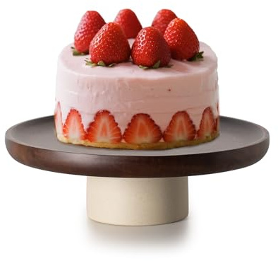 CEEFU Rustikaler Tortenständer aus Akazienholz, 22,9 cm, natürlicher Holzton, Hochzeitstortenständer, Servierständer für Cupcakes, Dessert, Bissen, Präsentation auf Party, Geburtstag, schöne