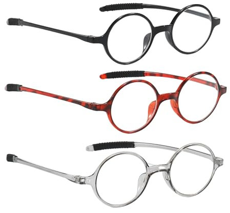 PROFLEX Lenon Reading Glasses (3 pcs) – Compact, Lightweight, Flexible, Anti-Slip, Vintage Style with iconic timeless styling (BLK, RED,GRY, +2.5)