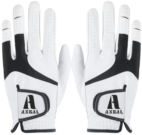 AXKAL Lot de 1 paire/2 gants de golf pour homme, toutes saisons, doux et respirant, pour gaucher ou droitier, en cuir durable, tailles S, M, M, M, ambidextre,
