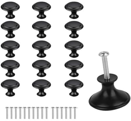 Wxinsheng 16 Pomos para Muebles 23 mm - Tiradores de Cajón y Puertas de Armario - Manijas para Gabinete de Cocina Negro - Vintage con Tornillos - Perillas para Armarios y Gabinetes
