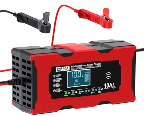 Kexpery Cargador de batería de Motocicleta de 12V 10A para automóvil y Motocicleta con Pantalla de Seguridad y protección LCD