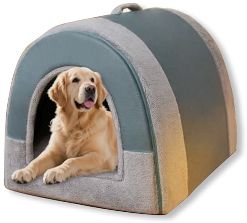 Casa grande para perros 2 en 1 cama con techo, sofá calmante para perro, cueva para mascotas, cama desmontable y lavable, antiansiedad (48 x 36'