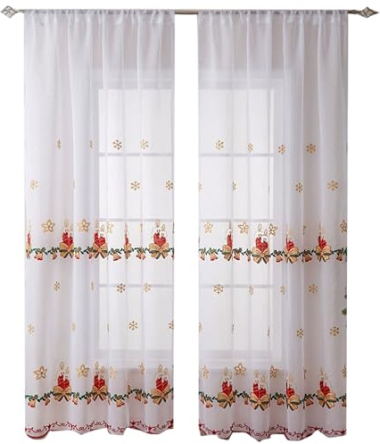 Syglawnd Tende semi trasparenti, tende da cucina natalizia, 2 pannelli trattamenti semi -trasparenti per finestre, 51.2x84.3 pollici ricamati