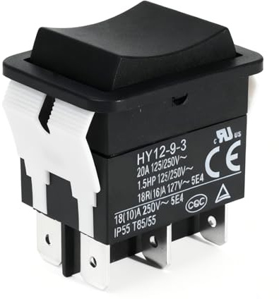 Interruptor basculante HY12-9-3 6 pines 125/250V 20A/1.5 CV para herramientas eléctricas industriales y equipos, impermeable IP55, control flexible de circuito, reemplazo conveniente