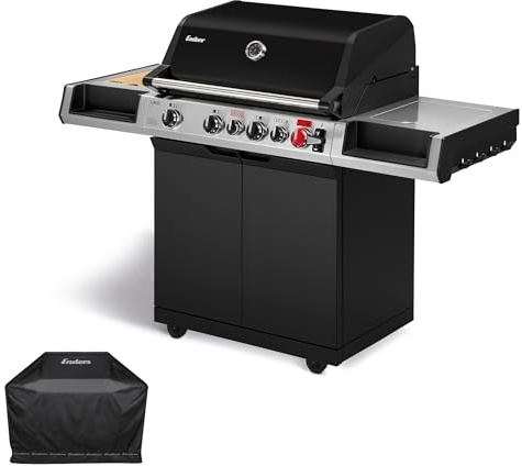 Enders® Gasgrill UNIQ 4 IK CRUSTER® inkl. Premium Wetterschutzhülle, 4-Edelstahlbrenner, mehrstufige Drehregler, 800 °C TURBO ZONE™, SWITCH GRID™, HEAT RANGE™, SIMPLE CLEAN™, doppelwandige Garhaube