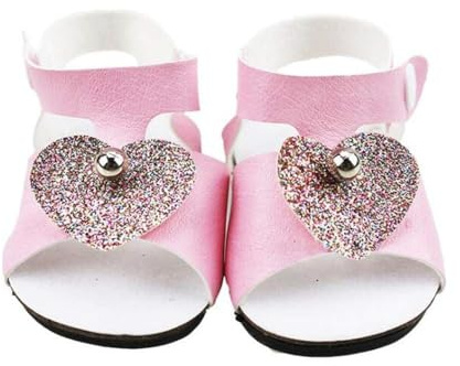 Uteruik Rosa Sandalen für 46 cm große amerikanische Puppen (18 Zoll) – Accessoires für Kostüme und Puppen mit Herzmotiv