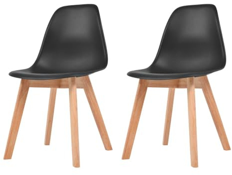 Drillkyn Matrumsstolar 2 st. Svart plast, skålstol med ergonomiskt ryggstöd och gummiträdsträben, 46 x 51 x 82 cm för kök, matsal och vardagsrum