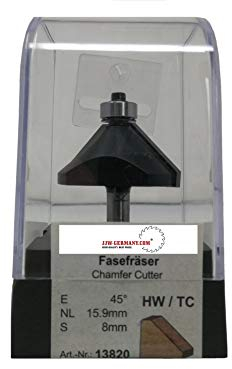 jjw-germany HW HM Oberfräser Fasefräser Z= 2 D= 44,5 mm NL 15,9 mm, Schaft 8 mm, mit Kugellager nach DIN 847-2