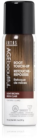 AGE beautiful Root Touch Up Hair Color Spray | Touch-Up Gray Concealer | Temporary Cover Up | Adds Volume & Covers Thinning Patches | Water, Sweat, Stain Resistant | Light Brown | 2 Fl Oz
