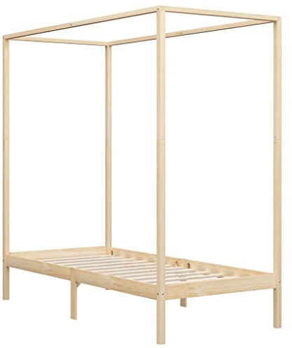 vidaXL Cadre de Lit à Baldaquin Lit Simple Lit Adulte Lit Coffre Sommier à Lattes Chambre à Coucher Maison Intérieur 100x200 cm Bois de Pin Massif