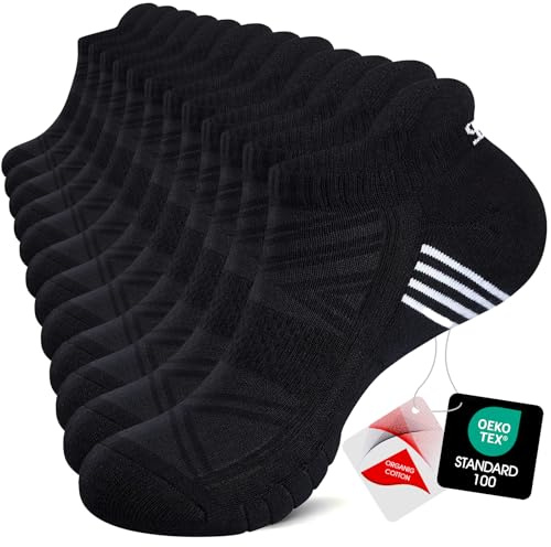 TANSTC Mens Running Socks Anti-Blister Cushioned Sports Socks Trainer Socks for Men Women Cotton Ankle Socks Low Cut Breathable Athletic Sock(6 Pairs)