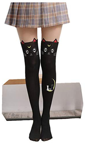 Black Sugar Collant Tatouage Chat Lapin Ours Ourson Panda Blanc Noir Bicolore Peau Nœud Papillon Femme Fille Adulte Ado Opaque Kawai Japonais Mignon Taille Unique