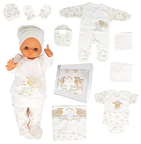 Blue Eyes Nyfödd baby sjukhus presentset 100 % naturlig bomull första utrustning unisex kläder 0–4 månader 10 delar
