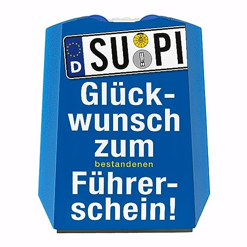 speecheese Glückwunsch zum bestandenen Führerschein Parkscheibe mit 2 Einkaufswagenchips Geschenk für einen Fahranfänger Führerschein Autofahrer Vorderseite gemäß StVO Auto Überraschung Sohn
