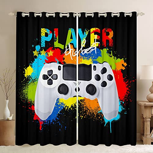 Loussiesd - Tende per finestre, a tema gaming/videogiochi, arcobaleno, effetto tintura a nodi, colorate, motivo: controller con pulsanti, per camera da letto di bambini, ragazzi e ragazze, decorazione