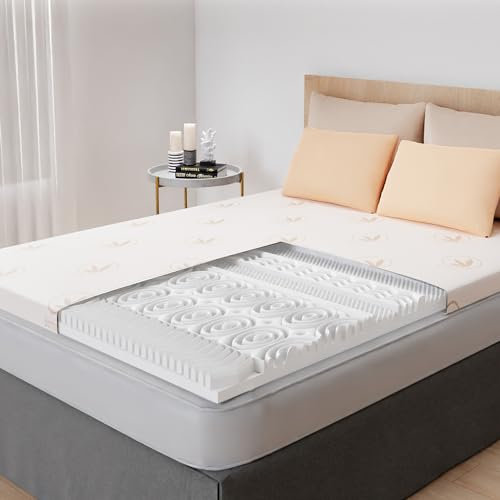 CASABEL Surmatelas 140 x 190 cm Mousse à Memoire de Forme 5 cm + Housse en Bambou - sur-Matelas Double - Zones Ergonomiques de Soutien - pour Matelas, Clic Clac, BZ - Entreprise Française