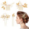 Kiiwah 4 Stück Haarschmuck Hochzeit Perle Blume Braut Haarkamm Strass Brautschmuck Braut Haarnadeln für Kommunion MäDchen Braut Brautjungfer(Gold)