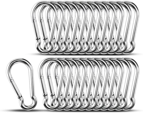 Kinklink 25 Pack 304 Stainless Steel Carabiner Clip, 1.97 inch Heavy Duty Spring Snap Hook, Small Caribeener Clips for Outdoor Camping, Swing Set, Hammock, Hiking Travel, Fishing, Quick Link Keychain