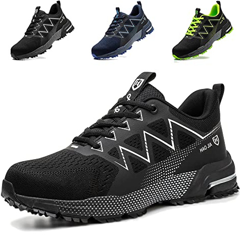 AFJYG Chaussures de Sécurité Homme Femmes Embout Acier Chaussures de Travail Antidérapantes Baskets de Sécurité Légères et Respirantes， Noir， EU 43