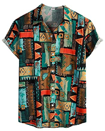 Hombres Camisas de Manga Corta - Estilo étnico Blusa de impresión Camisa de Playa Hawaiana Africano étnico de Gran tamaño Suave cómodo de Manga Corta Streetwear Top