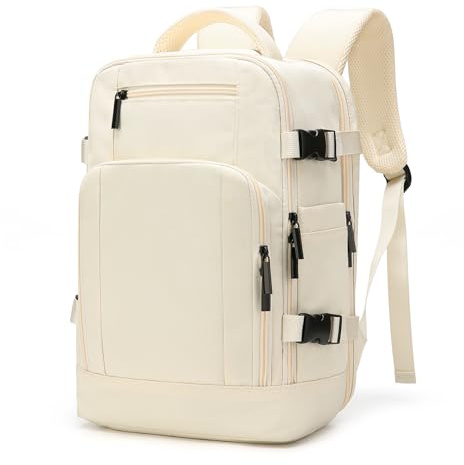 ZHXX Mochila Viaje Cabina Avion 40x30x20, Mochila Cabina para Ryanair, Bolsa de Viaje Ryanair 40x20x30 Es Impermeable, Equipaje de Mano con Puerto de Carga y Bolsillo Antirrobo.Blanco,40x28x20cm