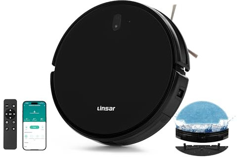 Linsar Robot Vacuum with mop - 3000 Pa, 120 min running time, WLAN - robot hoover and mop optimized for carpet pet hair hard floors, charging station, remote control, APP control, Alexa (Black)