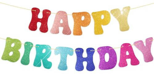 Colorful Glitter Rainbow Color Design Birthday Banner for Home or Garden Party Bunting Candy Pastel All-in-One Pack Decoration Supplies