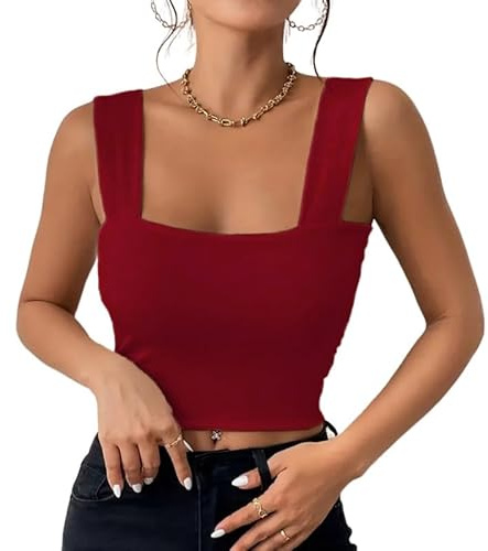 Haibang Débardeur Femme Crop Top Sexy Crop Tank Tops sans Manches à Col Carré Slim Fit Haut d'Été Chic et Élégant Basiques Moulantes Y2K Gilet Cami Top Caraco Sports Camisole Tendance Streewear