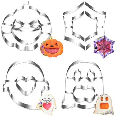 Halloween Linzer kakskärare set, 4 stycken pumpa spindelnät kakformar, spöke kakor kakskärare, halloween frukt bröd kakskärare barn, rostfritt stål linzer utstickare gåvor för halloween