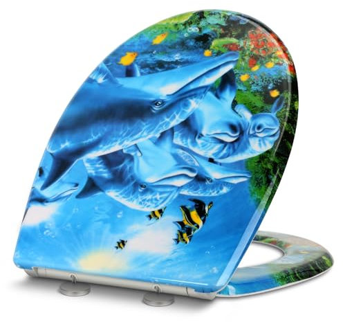 YOTOREE Tapa WC en Forma de O, Asiento de Inodoro de Cierre Suave, Tapa Inodoro con Liberación Rápida, Tapadera WC con Bisagras Ajustables, Tapa Vater Urea-formaldehído con Soporte de 200KG (Océano)