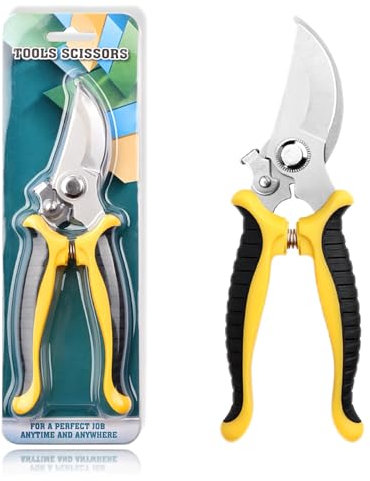 Yellow Garden Secateurs, Simple and Labour Saving Flower Scissors, Pruning Shears with Locking Handle Mechanism, Garden Cutters for Gardening Fruit Branches, Vegetables, Plants and Bouquet Making