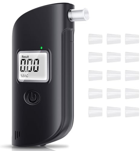 Polizeigenauer Alkoholtester mit 15 Mundstücken,Alcohol Tester mit LCD-Bildschirm,Digitaler Alkoholtester mit LED-Notbeleuchtung,Geeignet für Persönliche Alkoholtests zur Gewährleistung Einer Siche