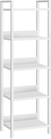 MAHANCRIS Bookshelf, 5-Tier Bookcase, Standing Book Shelf for Small Space, Storage Shelf Organizer, for Living Room, Bedroom, Study, Balcony, White ABKBW5501N1