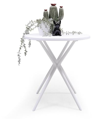 Homely – Mesa velador Redondo parea jardín JARA | 65 cm Diámetro, 75 cm Alto | Mesa Polipropileno Resistente con Textura Efecto Rejilla | Material idoneo para Exterior | Color Blanco