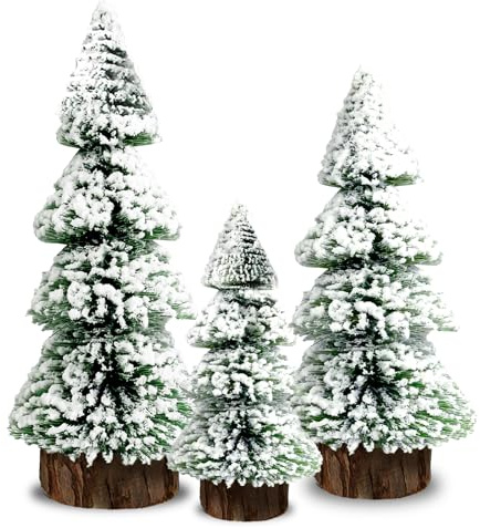 pangutheos 3 Pieces Mini Christmas Tree, Small Christmas Trees with Snowflake Effect, 15/20/25 cm Miniature Christmas Trees for Desktop Decoration, Shop Window Display, DIY