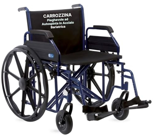 REMEDIA ONE - Sedia a Rotelle Bariatrica ad Autospinta, Carrozzina per Disabili in Acciaio Pieghevole, Portata Massima 200 kg - Seduta 60 cm, Blu