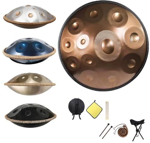 Handpan Avancé 55.8 cm pour Adultes, Handpan en Acier 9/10/12 Notes, Instrument de Musique Pan en Ré Mineur 432Hz/440Hz avec Sac de Transport Souple(Gold,432HZ/12Note)
