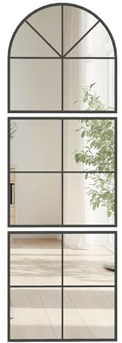 HOMCOM Wandspiegel 60 x 180 cm bogenförmiger, dreiteiliger Fensterspiegel, dekorative Spiegel mit Metallrahmen, Hängespiegel für Wohnzimmer Badezimmer Schwarz
