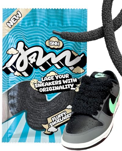 S4M Lacets Fluffy Large Noir / 100cm et 120cm / Lacets Peluche Prenium pour Sneakers, Baskets/Lacet Moumoute, Lacet Larges pour Jordan, Nike, Adidas, Asics (120 CM)