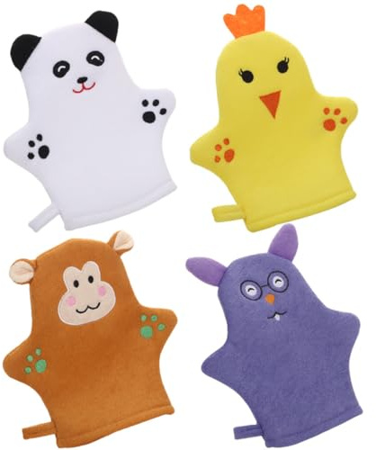 BETOOKY Moufles de Toilette Doux et Moussants Lot de 4 Exfoliants en Polyester Accessoires de Bain pour Garçon et Filles pour Bain et Gommage Corporel Adaptés aux Garçon et Filles