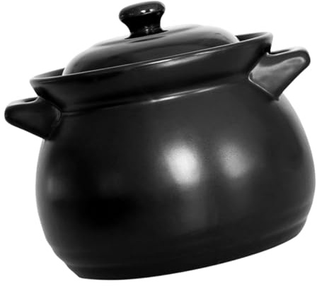 Zerodeko Cazuela para Guisar y Preparar Sopas de Cerámica Negra de 1.1l Olla Pequeña Resistente al Calor para Cocinar en Cantina o Hotel
