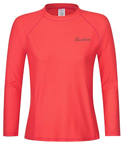Landora®: Damen UV-Shirt mit UV-Schutz 50+ und Oeko-Tex 100, Farbe rot-pfirsich (Langarm) in S small