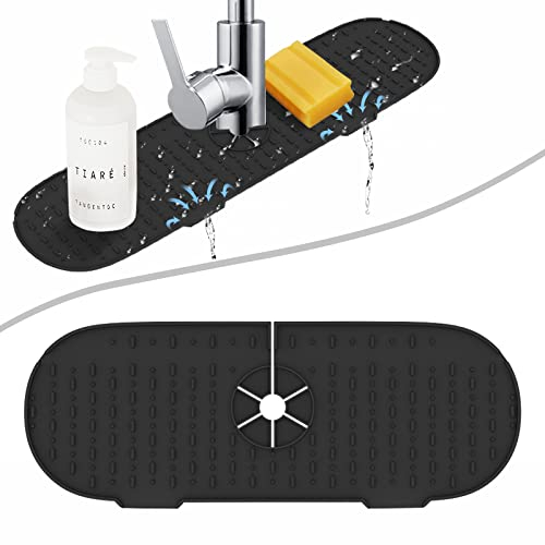 Tapis de robinet en silicone, protection anti-éclaboussures pour évier, tapis absorbant pour protéger les comptoirs de cuisine et de salle de bain, noir