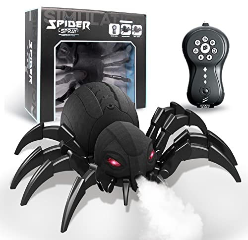 sumsync Realistic RC Spider Robot, Remote Control Spider Toys with Spray/Light/Music, Gifts for 6 7 8 9 10 11 12 Year Old Boys Girls, Christmas Birthday Halloween Easter Toys for Kids, Black