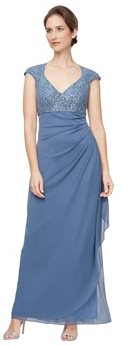 Alex Evenings Womens Stretch Sequin Bodice Empire Waist Long Special Occasion Dress, Wedgewood Corded Lace, 12 US
