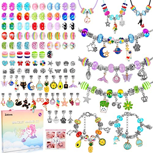 Zelova 150 stycken smyckepysselset för barn, smycken, pyssel flickor, pysselset, barnarmband, julklapp presenter för flickor från 5, 6, 7, 8, 9 och 10 år