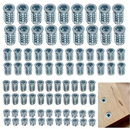 120 Stück Gewindeeinsatz Muttern,M6 M8 M10 Gewindeeinsatz Holz,Sechskantmuttern Zinklegierung für Holzmöbel,Gewindeeinsatz aus verzinktem Stahl