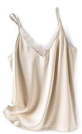 ZIRONG Camiseta Sin Mangas Verano,Damas Encaje V Cuello Satén Camisola Verano Seda Fresca Sin Mangas Camisa De Tanque Casual Ropa Diaria, Compras, Tops Debajo De Los Trajes, L