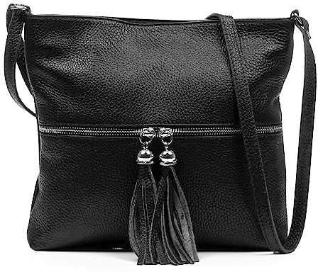 FIRENZE ARTEGIANI. Altino Umhängetasche für Damen, Echtleder, Dollaro-Finish, 27 x 6 x 25 cm, Farbe: Schwarz, Schwarz, Utility