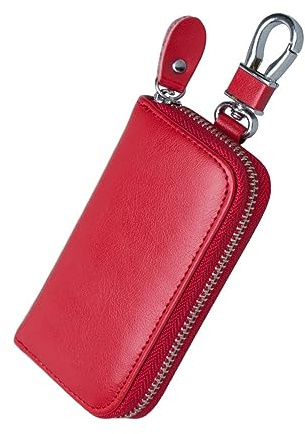 Etui Porte-Clé Cuir, Etuis Porte-Clés de Voiture, Porte-clés en cuir, Housse de Protection clé de Voiture, Pochette Porte Cles Cuir, Porte-clés avec Crochet en métal Et Fermeture éclair(Rouge)